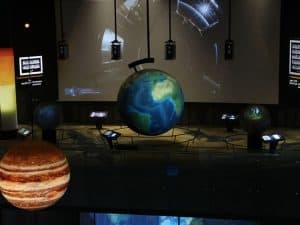 A picture taken on June 3, 2019, shows models and structures on astronomy and galaxies inside the Clock Tower Museum in the Saudi holy city of Mecca.