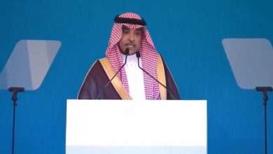 Saudi Minister of Media Salman Al-Dosari speaking during a press conference held in Riyadh.