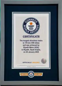 Riyadh Metro Sets Guinness World Record as Longest Fully Driverless Network